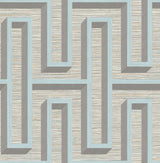 Henley Light Blue Geometric Grasscloth Wallpaper with Modern Graphic Maze Pattern - Brewster 4125-26724