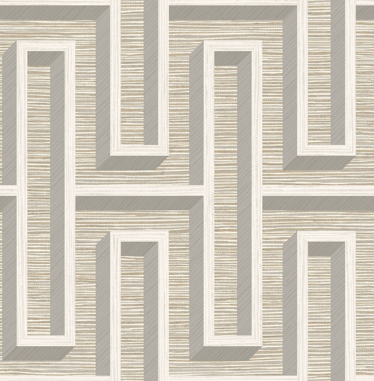 Henley Taupe Geometric Grasscloth Wallpaper with Modern Graphics Maze Pattern - Advantage 4125-26725