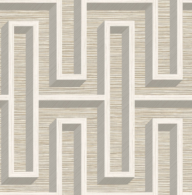 Henley Taupe Geometric Grasscloth Wallpaper with Modern Graphics Maze Pattern - Advantage 4125-26725