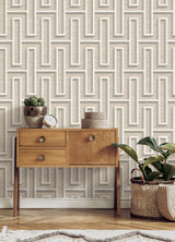 Henley Taupe Geometric Grasscloth Wallpaper with Modern Graphics Maze Pattern - Advantage 4125-26725