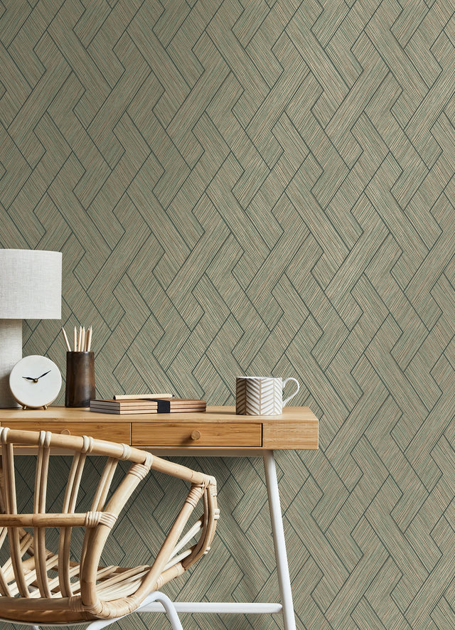Ember Copper Geometric Basketweave Wallpaper with Modern Graphic Basketweave Pattern - Advantage 4125-26726