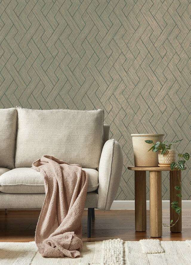 Ember Copper Geometric Basketweave Wallpaper with Modern Graphic Basketweave Pattern - Advantage 4125-26726