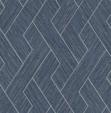 Ember Indigo Geometric Basketweave Wallpaper with Modern Metallic Textured Graphics - Brewster 4125-26727