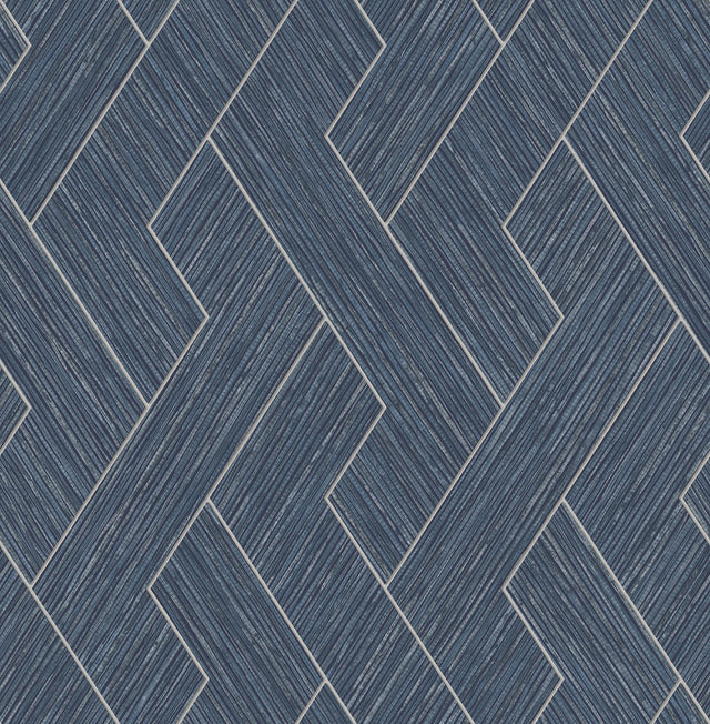 Ember Indigo Geometric Basketweave Wallpaper with Modern Metallic Textured Graphics - Brewster 4125-26727