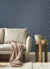 Ember Indigo Geometric Basketweave Wallpaper with Modern Metallic Textured Graphics - Brewster 4125-26727