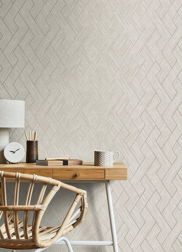 Ember Light Grey Geometric Basketweave Wallpaper with Modern Graphic Motif - Advantage 4125-26728