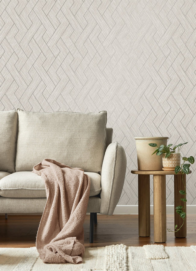 Ember Light Grey Geometric Basketweave Wallpaper with Modern Graphic Motif - Advantage 4125-26728