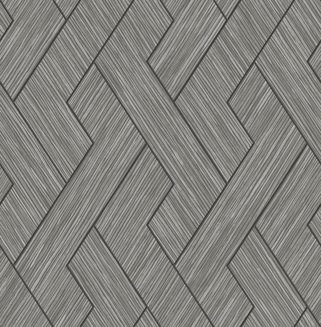 Ember Grey Geometric Basketweave Wallpaper with Modern Graphic Faux Grasscloth Texture - Brewster 4125-26729