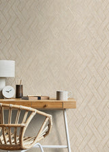 Ember Taupe Geometric Basketweave Wallpaper with Metallic Faux Grasscloth Weave - Advantage 4125-26730