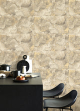 Aria Neutral Marbled Tile Wallpaper with Metallic Raised Ink Texture - Brewster 4125-26732