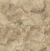 Aria Light Brown Marbled Tile Wallpaper with Metallic Textured Stone Pattern - Brewster 4125-26733