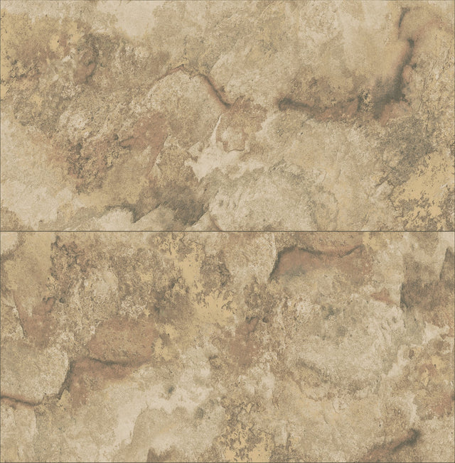Aria Light Brown Marbled Tile Wallpaper with Metallic Textured Stone Pattern - Brewster 4125-26733