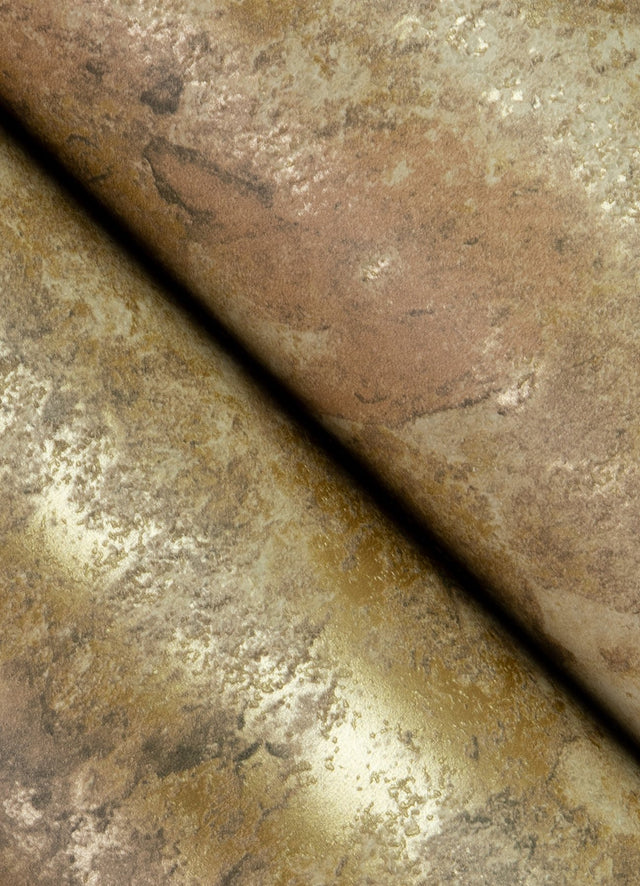 Aria Light Brown Marbled Tile Wallpaper with Metallic Textured Stone Pattern - Brewster 4125-26733