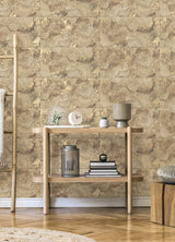 Aria Light Brown Marbled Tile Wallpaper with Metallic Textured Stone Pattern - Brewster 4125-26733