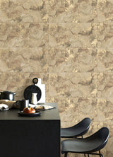 Aria Light Brown Marbled Tile Wallpaper with Metallic Textured Stone Pattern - Brewster 4125-26733