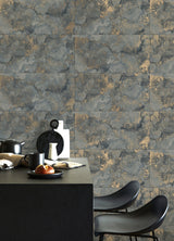 Aria Slate Marbled Tile Wallpaper with Metallic Textured Stone Pattern - Brewster 4125-26734