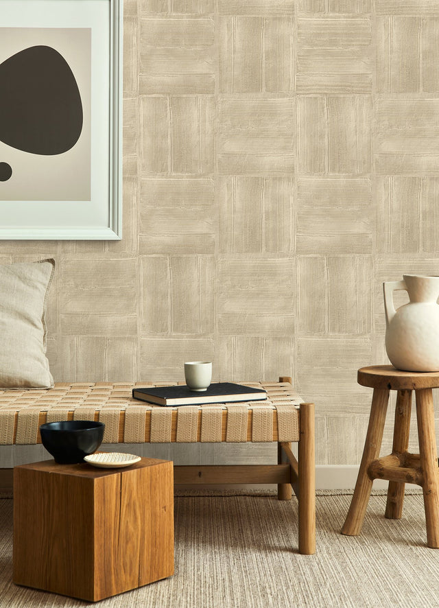 Jasper Neutral Block Texture Wallpaper with Metallic Raised Ink Geometric Pattern - Advantage 4125-26735