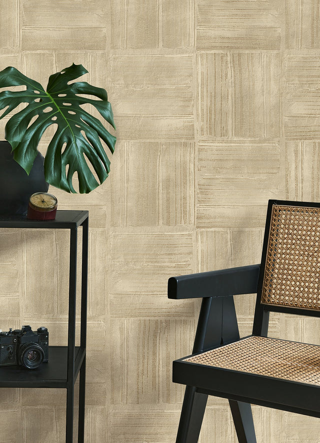 Jasper Neutral Block Texture Wallpaper with Metallic Raised Ink Geometric Pattern - Advantage 4125-26735