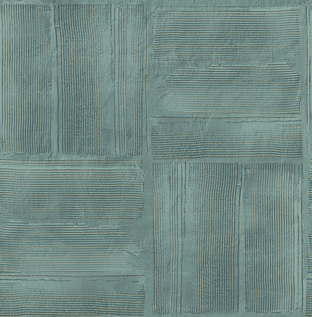 Jasper Teal Block Texture Wallpaper with Metallic Raised Ink Geometric Bohemian Style - Advantage 4125-26737