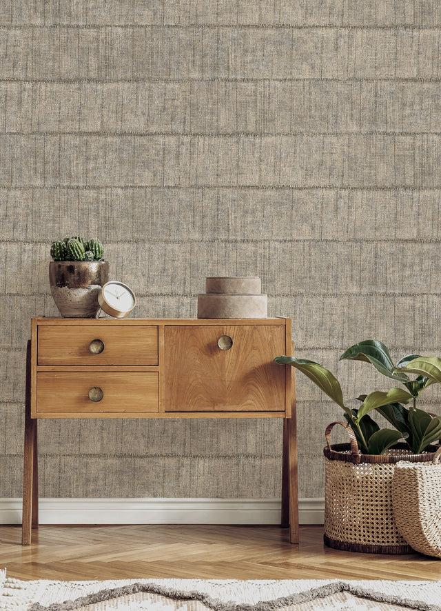 Blake Light Grey Texture Stripe Wallpaper with Fabric & Woven Textures Farmhouse Style - Advantage 4125-26740