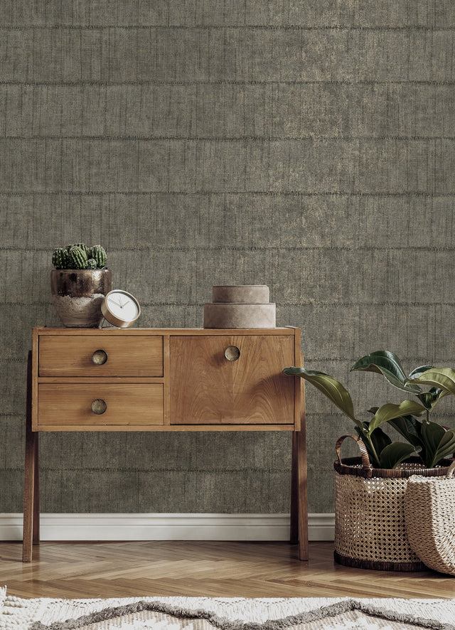 Blake Dark Grey Texture Stripe Wallpaper with Metallic Raised-Ink Fabric Texture - Advantage 4125-26741
