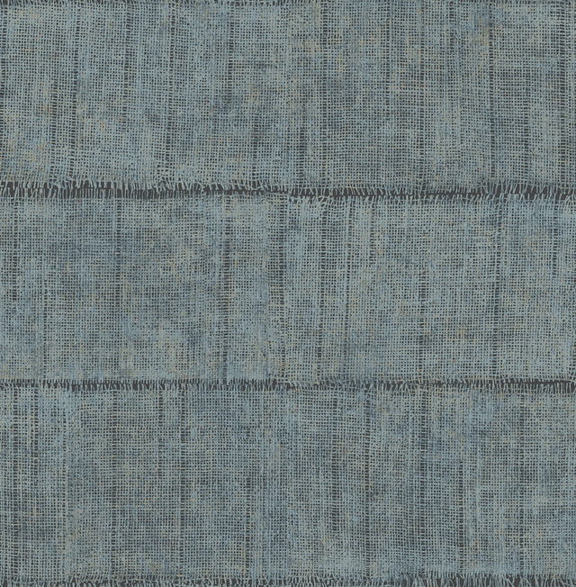 Blake Denim Texture Stripe Wallpaper with Metallic Raised Ink Farmhouse Graphics - Advantage 4125-26742