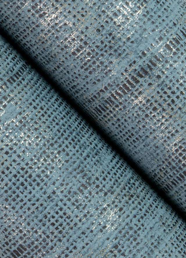 Blake Denim Texture Stripe Wallpaper with Metallic Raised Ink Farmhouse Graphics - Advantage 4125-26742