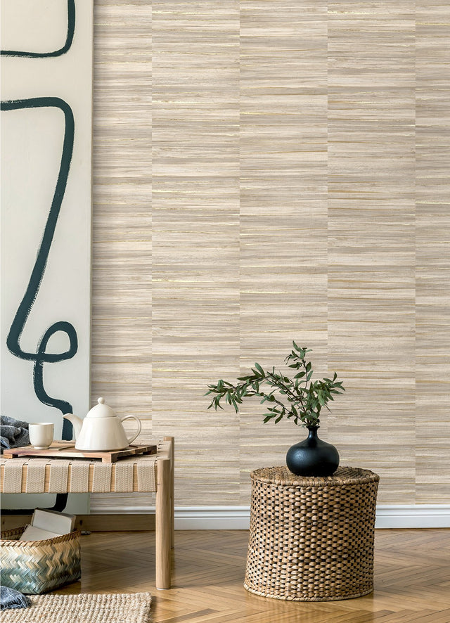 Rowan Wheat Faux Grasscloth Wallpaper with Metallic Textured Graphics - Advantage 4125-26743