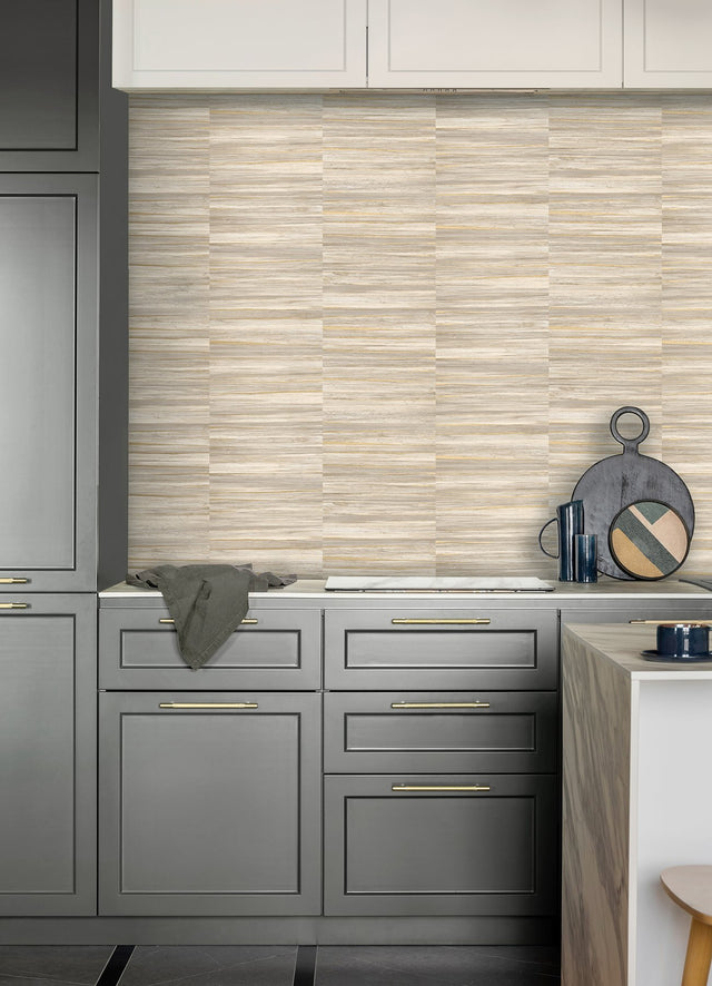 Rowan Wheat Faux Grasscloth Wallpaper with Metallic Textured Graphics - Advantage 4125-26743