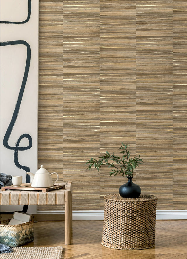 Rowan Chestnut Faux Grasscloth Wallpaper with Modern Graphics Texture - Advantage 4125-26746