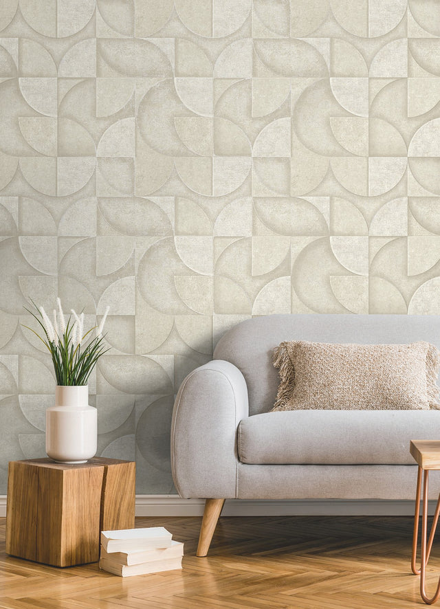 Addison Stone Retro Geo Wallpaper with Metallic Raised-Ink Geometric Pattern - Advantage 4125-26747