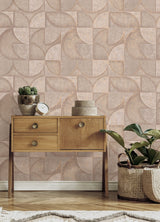 Addison Blush Retro Geo Wallpaper with Metallic Raised-Ink Geometric Pattern - Advantage 4125-26748