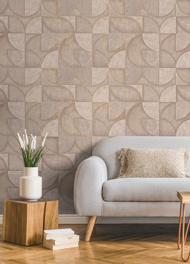 Addison Blush Retro Geo Wallpaper with Metallic Raised-Ink Geometric Pattern - Advantage 4125-26748