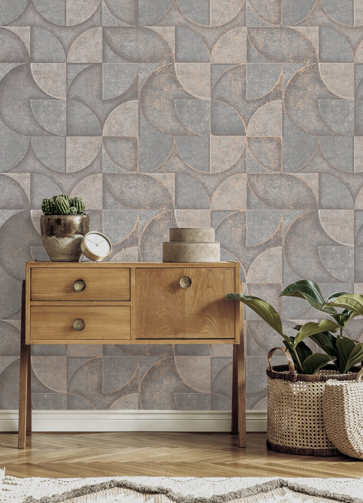 Addison Grey Retro Geo Wallpaper with Modern Geometric Pattern - Advantage 4125-26749