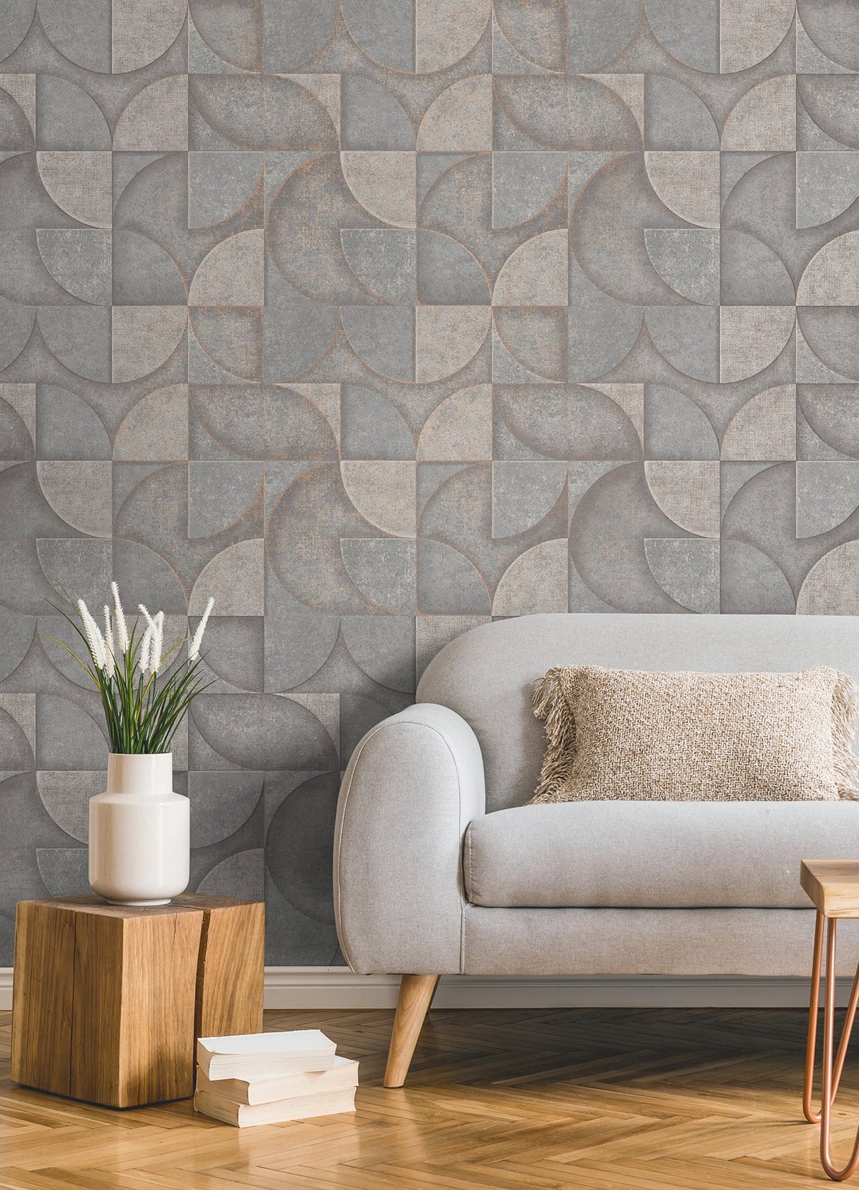 Addison Grey Retro Geo Wallpaper with Modern Geometric Pattern - Advantage 4125-26749