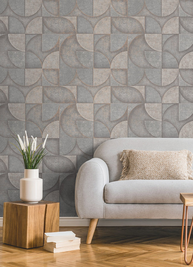 Addison Grey Retro Geo Wallpaper with Modern Geometric Pattern - Advantage 4125-26749