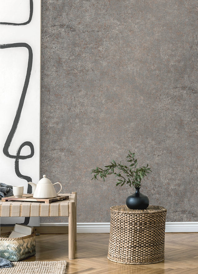 Colt Grey Cement Wallpaper with Distressed Textures and Industrial Metallic Raised Ink - Advantage 4125-26753