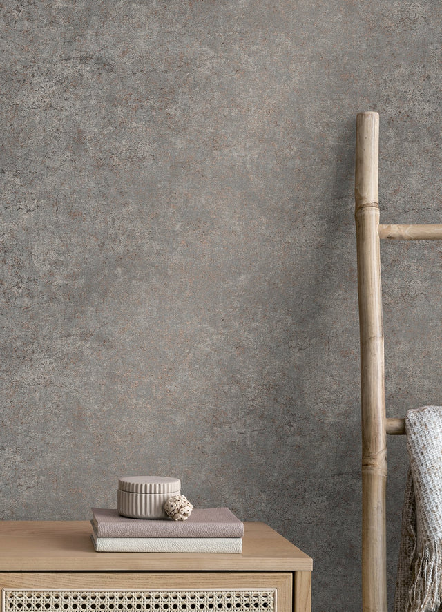 Colt Grey Cement Wallpaper with Distressed Textures and Industrial Metallic Raised Ink - Advantage 4125-26753