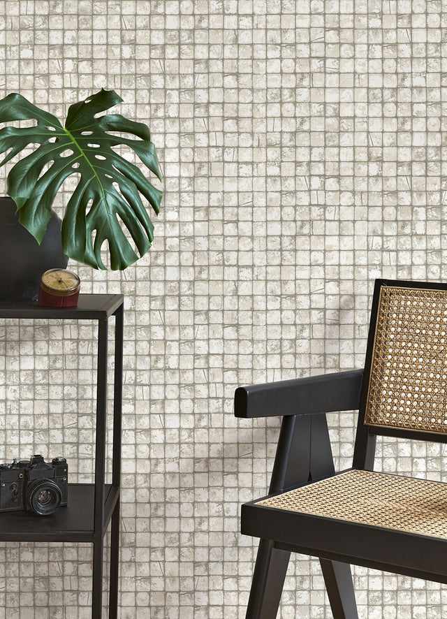 Kingsley Off White Tiled Wallpaper with Modern Geometric Tile Motif - Advantage 4125-26755