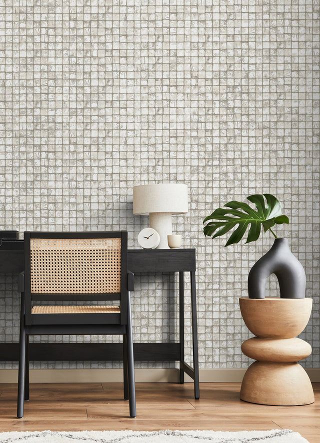 Kingsley Off White Tiled Wallpaper with Modern Geometric Tile Motif - Advantage 4125-26755