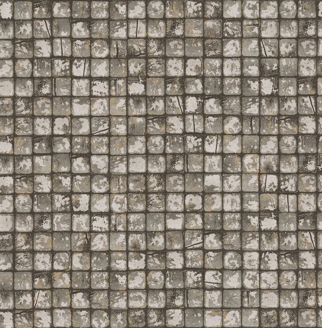 Kingsley Grey Tiled Wallpaper with Metallic Textured Geometric Tiles - Advantage 4125-26756
