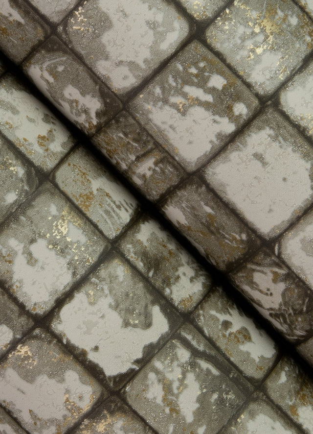 Kingsley Grey Tiled Wallpaper with Metallic Textured Geometric Tiles - Advantage 4125-26756