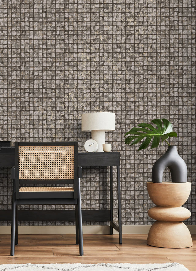 Kingsley Grey Tiled Wallpaper with Metallic Textured Geometric Tiles - Advantage 4125-26756