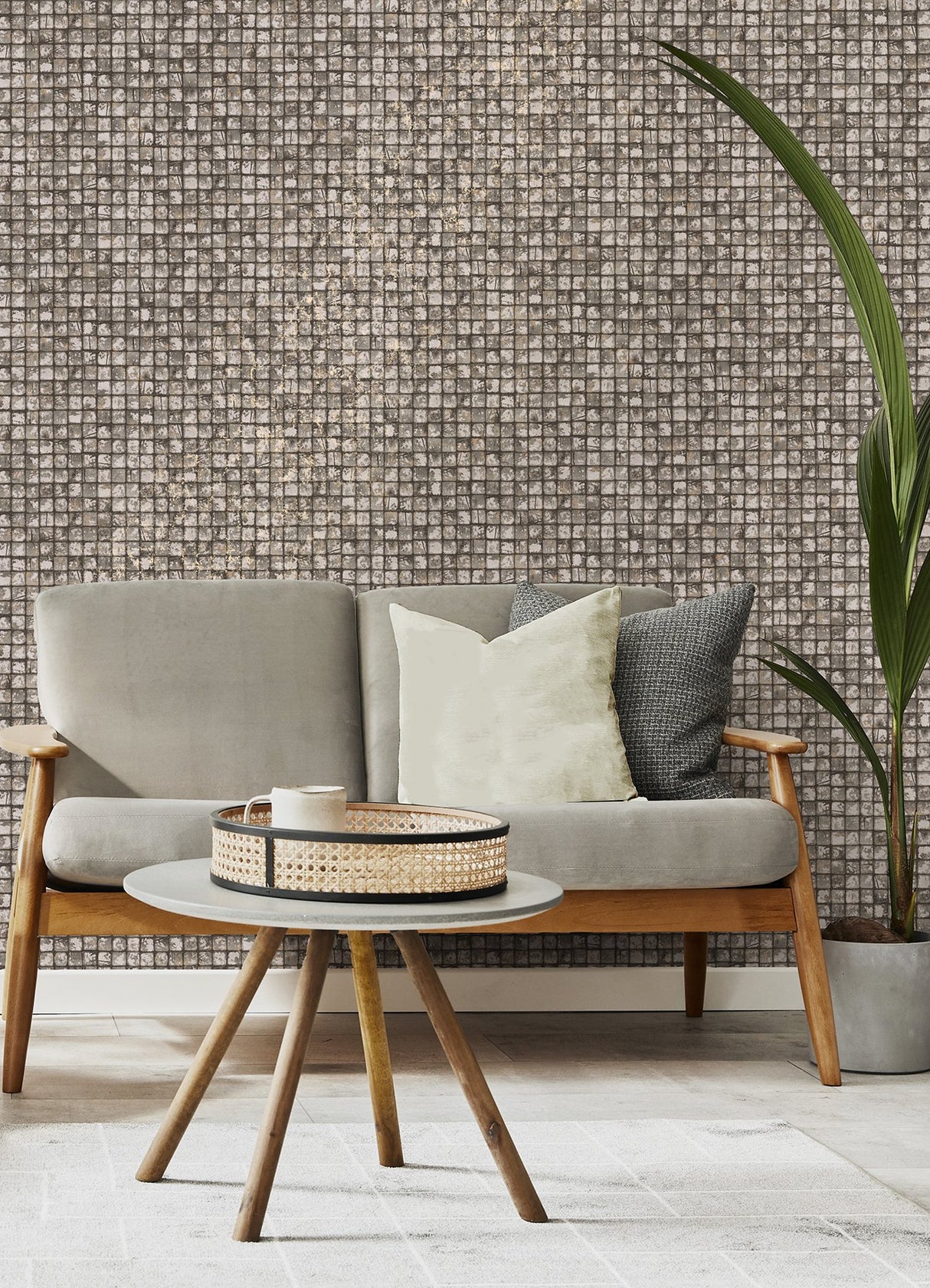 Kingsley Grey Tiled Wallpaper with Metallic Textured Geometric Tiles - Advantage 4125-26756