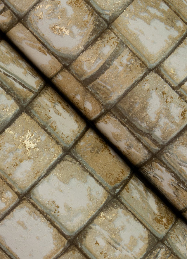 Kingsley Neutral Tiled Wallpaper with Metallic Textured Geometric Tile Motif - Advantage 4125-26757