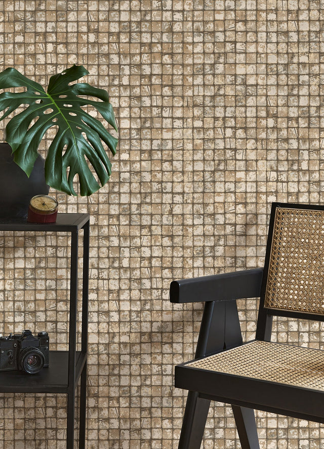 Kingsley Neutral Tiled Wallpaper with Metallic Textured Geometric Tile Motif - Advantage 4125-26757