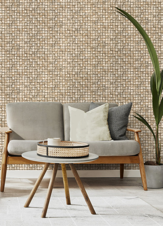 Kingsley Neutral Tiled Wallpaper with Metallic Textured Geometric Tile Motif - Advantage 4125-26757