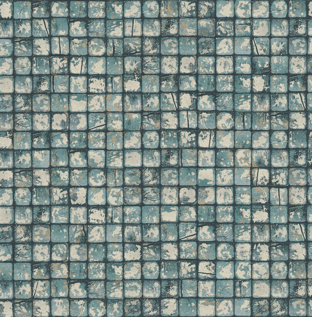 Kingsley Blue Tiled Wallpaper with Metallic Textured Geometric Tile Pattern - Advantage 4125-26758