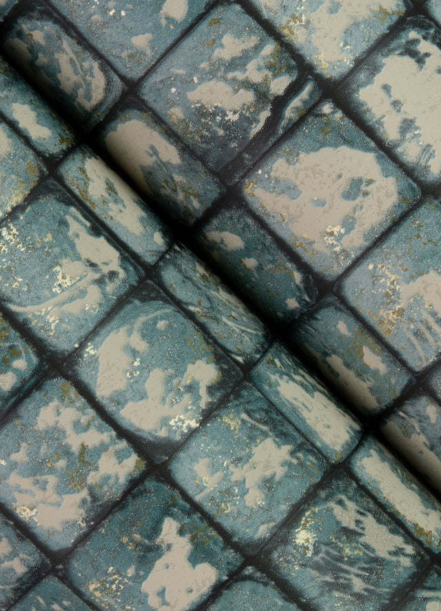 Kingsley Blue Tiled Wallpaper with Metallic Textured Geometric Tile Pattern - Advantage 4125-26758