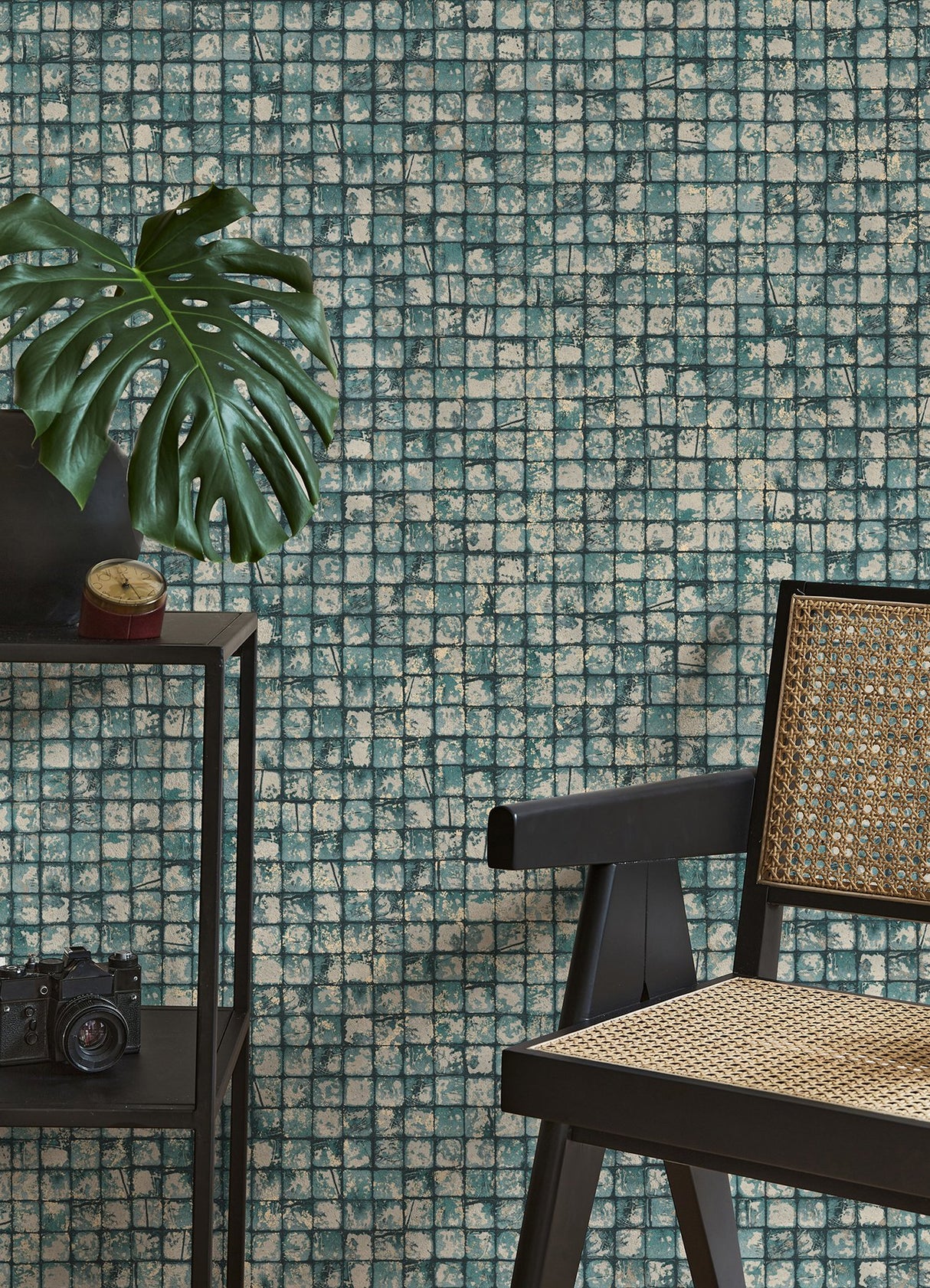 Kingsley Blue Tiled Wallpaper with Metallic Textured Geometric Tile Pattern - Advantage 4125-26758